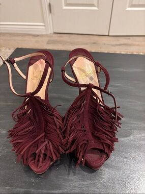 Christian Louboutin Burgundy Suede Fringe Heels